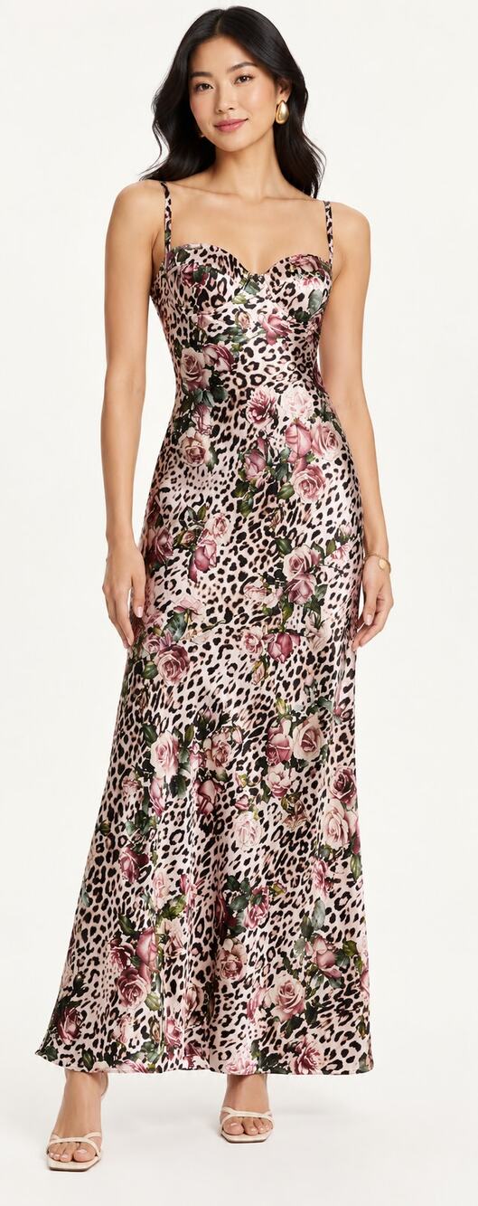 L'AGENCE Sayla Bias Cut Silk Maxi Slip Dress Womens Size 2 Leopard Rose Floral